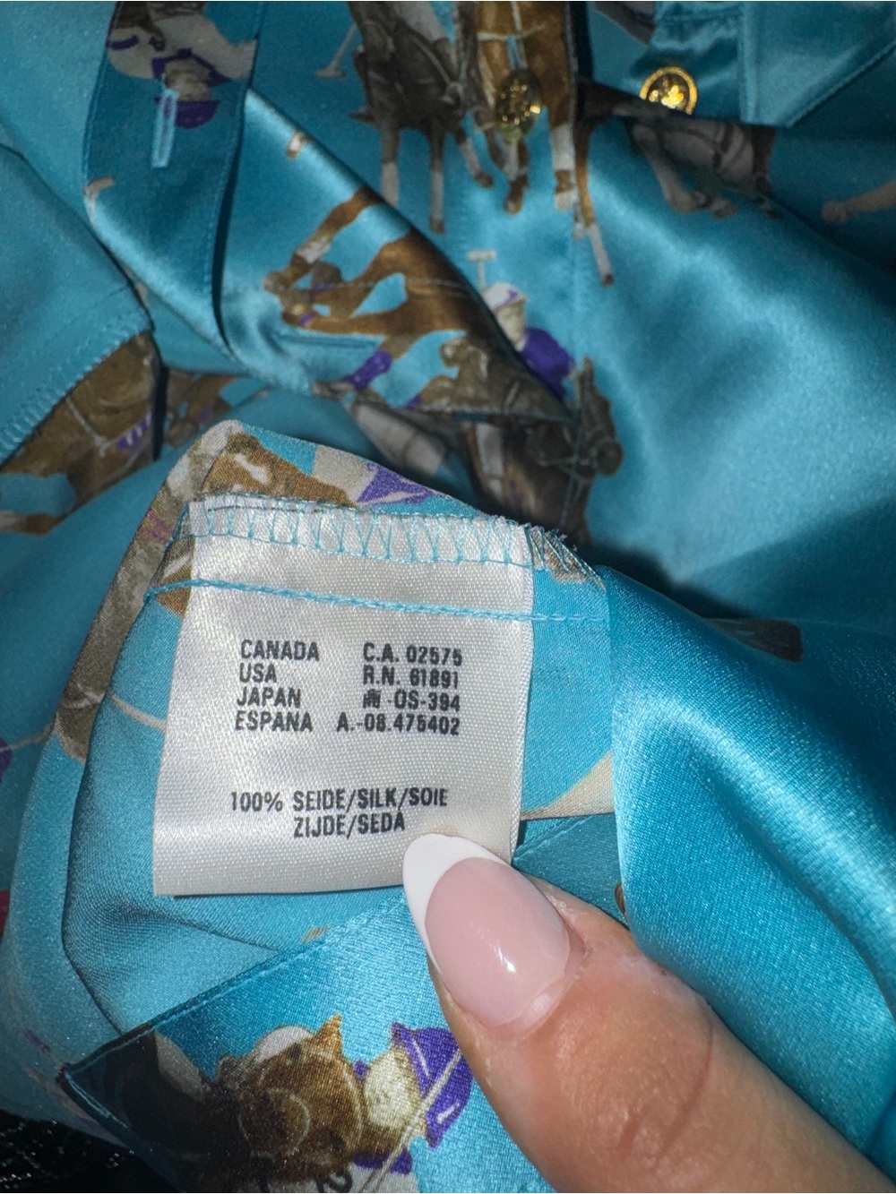 RARE late 1980s to early 1990’s Escada Turquoise Polo-Print Silk Shirt - Picture 6 of 6